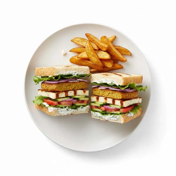 Greek Inspired Falafel Club Sandwich